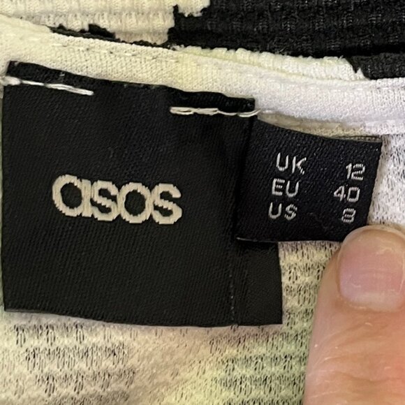 ASOS Sz 8 Black White Animal Print Short Sleeve Shift Swing Dress Crewneck - Picture 8 of 9